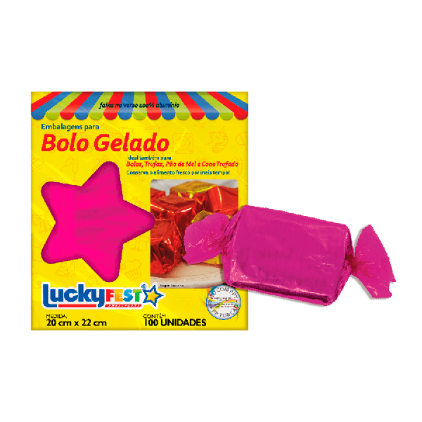 EMBALAGEM BOLO GELADO 20X22CM PINK 100UN LUCKY FEST