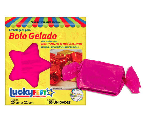 EMBALAGEM BOLO GELADO 20X22CM PINK 100UN LUCKY FEST