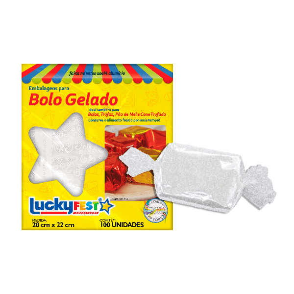 EMBALAGEM BOLO GELADO 20X22CM RENDA BRANCA 100UN LUCKY FEST