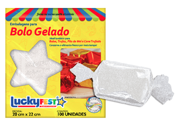 EMBALAGEM BOLO GELADO 20X22CM RENDA BRANCA 100UN LUCKY FEST