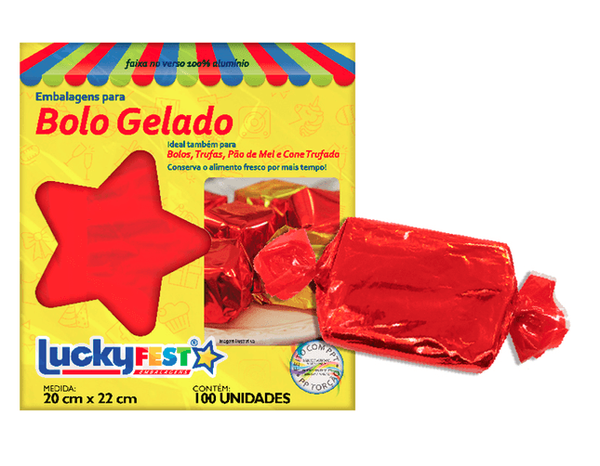 EMBALAGEM BOLO GELADO 20X22CM VERMELHO 100UN LUCKY FEST
