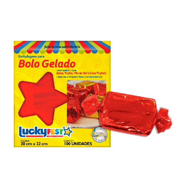EMBALAGEM BOLO GELADO 20X22CM VERMELHO 100UN LUCKY FEST