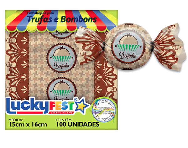 EMBALAGEM PARA TRUFA 15X16CM BEIJINHO 100UN LUCKY FEST