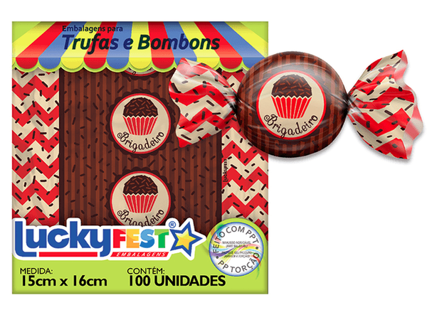 EMBALAGEM PARA TRUFA 15X16CM BRIGADEIRO 100UN LUCKY FEST