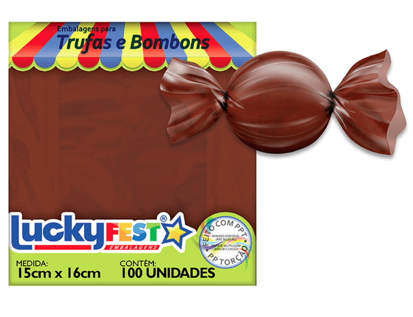 EMBALAGEM PARA TRUFA 15X16CM CASTANHO 100UN LUCKY FEST