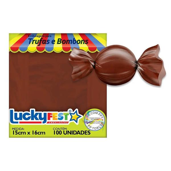 EMBALAGEM PARA TRUFA 15X16CM CASTANHO 100UN LUCKY FEST