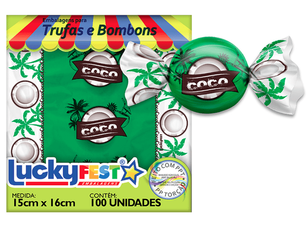 EMBALAGEM PARA TRUFA 15X16CM COCO 100UN LUCKY FEST
