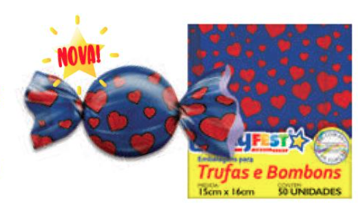 EMBALAGEM PARA TRUFA 15X16CM CORACOES AZUL ESCURO 100UN LUCKY FEST