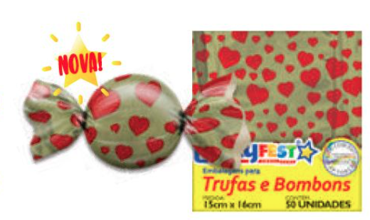 EMBALAGEM PARA TRUFA 15X16CM CORACOES OURO RICO 100UN LUCKY FEST