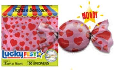 EMBALAGEM PARA TRUFA 15X16CM CORACOES ROSA CHICLETE 100UN LUCKY FEST