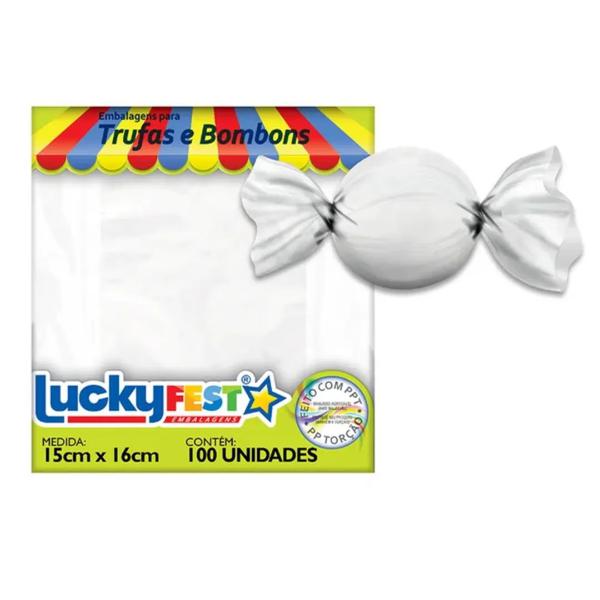 EMBALAGEM PARA TRUFA 15X16CM LISA BRANCO 100UN LUCKY FEST