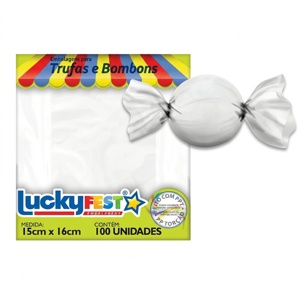 EMBALAGEM PARA TRUFA 15X16CM LISA BRANCO 100UN LUCKY FEST