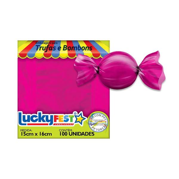 EMBALAGEM PARA TRUFA 15X16CM LISA ROSA CHICLETE 100UN LUCKY FEST