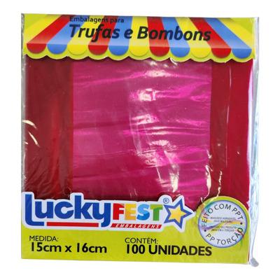 EMBALAGEM PARA TRUFA 15X16CM LISA ROSA CHICLETE 100UN LUCKY FEST