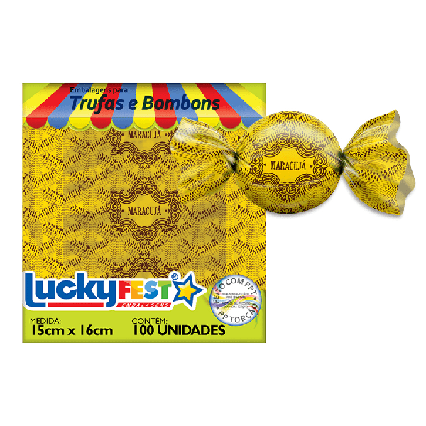 EMBALAGEM PARA TRUFA 15X16CM LUXURY MARACUJA 100UN LUCKY FEST