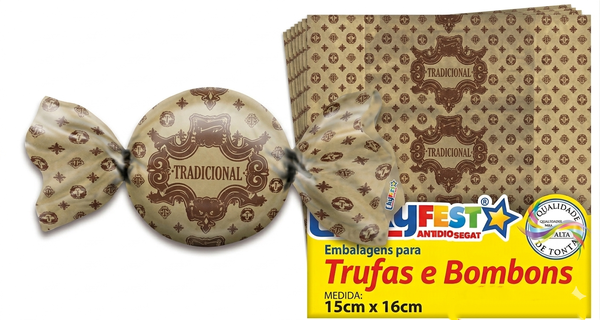 EMBALAGEM PARA TRUFA 15X16CM LUXURY TRADICIONAL OURO RICO 100UN LUCKY FEST