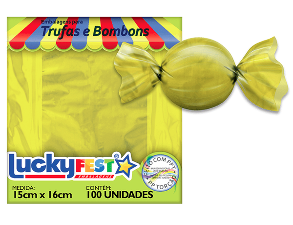 EMBALAGEM PARA TRUFA 15X16CM OURO BRILHANTE 100UN LUCKY FEST