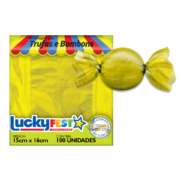 EMBALAGEM PARA TRUFA 15X16CM OURO BRILHANTE 100UN LUCKY FEST