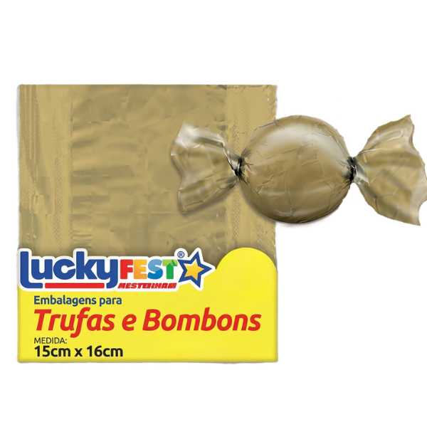 EMBALAGEM PARA TRUFA 15X16CM OURO RICO 100UN LUCKY FEST