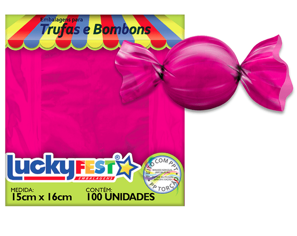 EMBALAGEM PARA TRUFA 15X16CM PINK 100UN LUCKY FEST