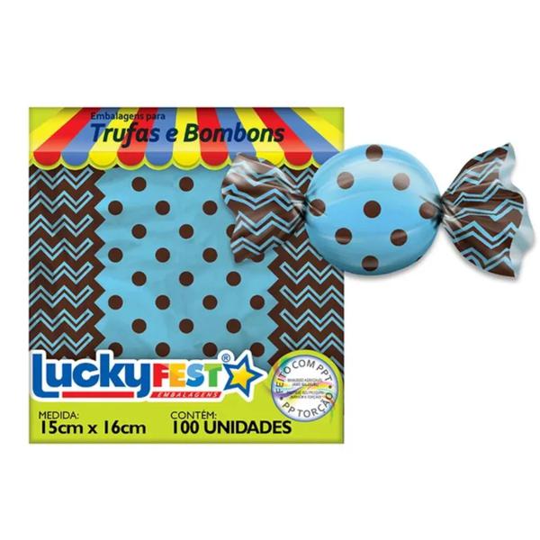 EMBALAGEM PARA TRUFA 15X16CM POA MARROM/AZUL 100UN LUCKY FEST