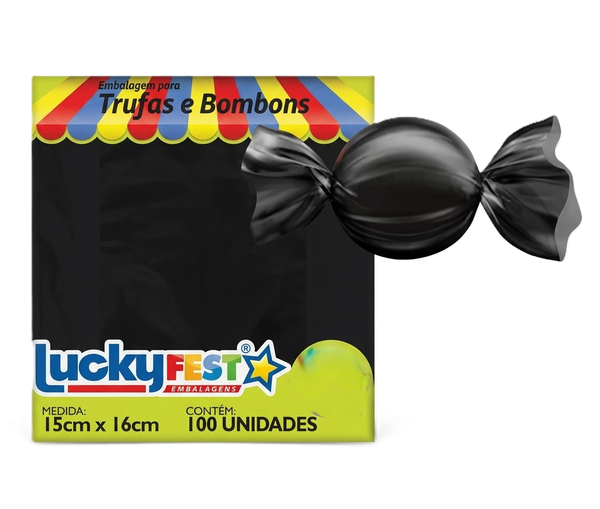 EMBALAGEM PARA TRUFA 15X16CM PRETO 100UN LUCKY FEST