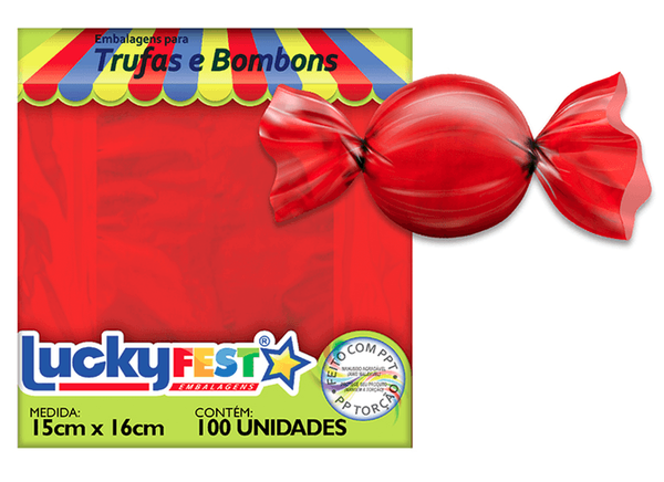 EMBALAGEM PARA TRUFA 15X16CM VERMELHO 100UN LUCKY FEST