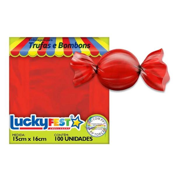 EMBALAGEM PARA TRUFA 15X16CM VERMELHO 100UN LUCKY FEST