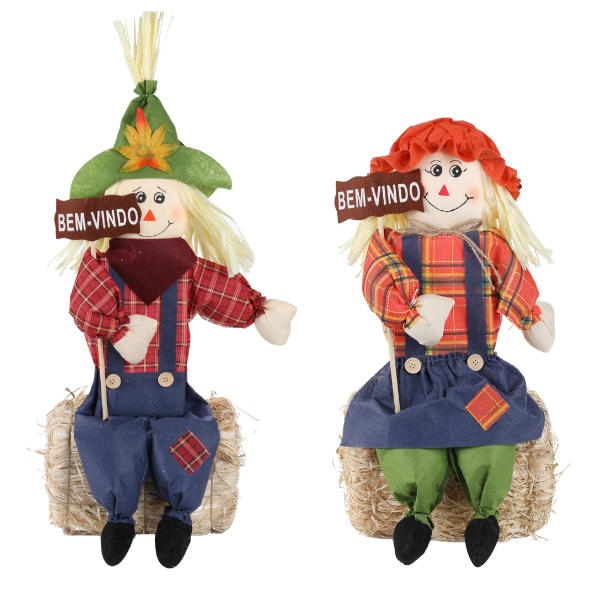 ENFEITE JUNINO BONECOS SENTADOS BEM VINDO UN SILVER