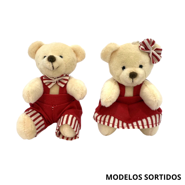 ENFEITE NATAL URSINHO DE PELUCIA LISTRA VRM/BCO 16CM UN SILVER