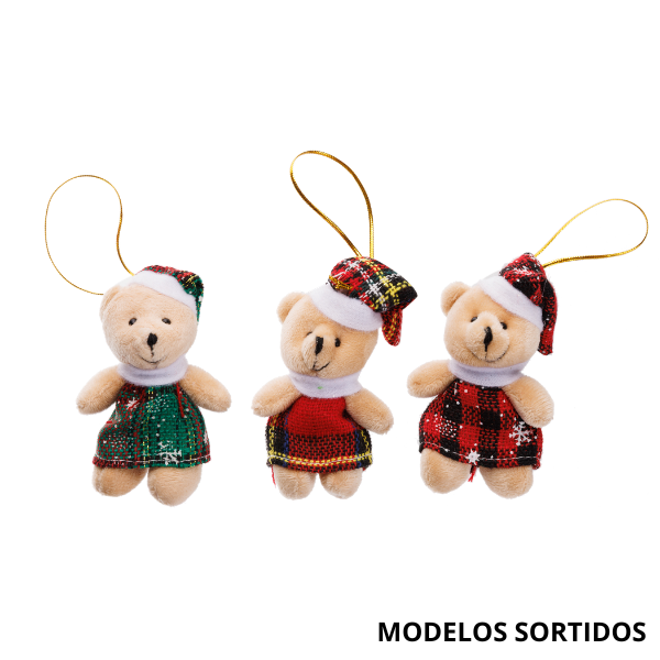 ENFEITE NATAL URSINHO DE PELUCIA XADREZ SORTIDO 8CM UN SILVER
