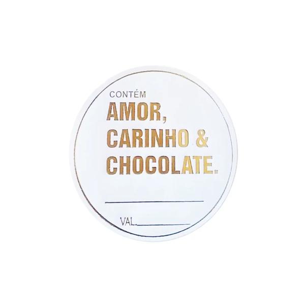 ETIQUETA REDONDA CONTEM AMOR, CARINHO E CHOCOLATE REF.2001 50UN STICKR