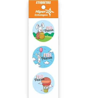 ETIQUETA REDONDA FELIZ PASCOA COELHOS SORTIDOS REF.P29 60UN HIPER