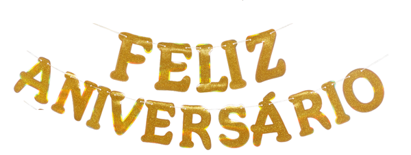 FAIXA HOLOGRAFICA FELIZ ANIVERSARIO DOURADA UN SILVER