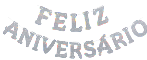 FAIXA HOLOGRAFICA FELIZ ANIVERSARIO PRATEADA UN SILVER