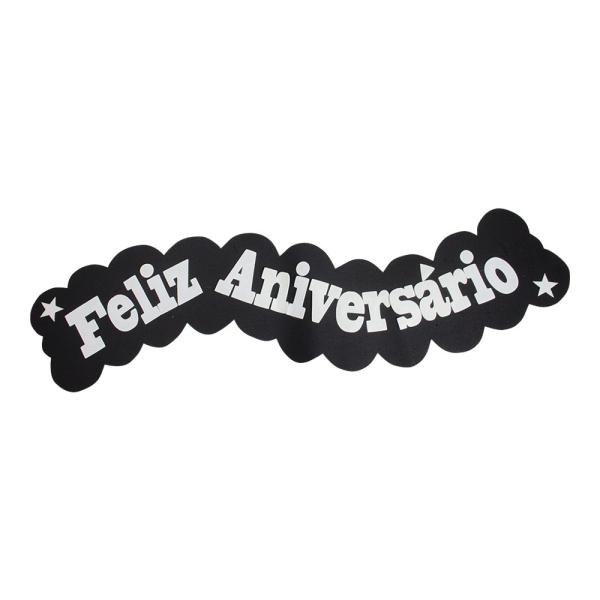 FAIXA NUVEM FELIZ ANIVERSARIO EVA PRETO/BRANCO UN KI LETRAS