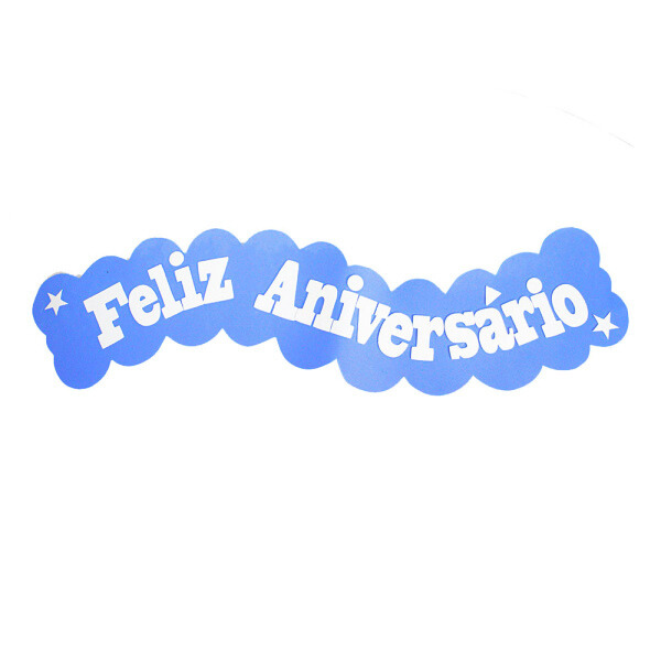 FAIXA NUVEM FELIZ ANIVERSARIO EVA ROYAL/BRANCO UN KI LETRAS