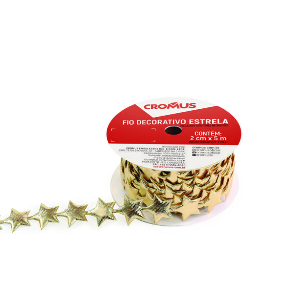 FIO DECORATIVO ESTRELA DOURADO 12MMX5M UN CROMUS