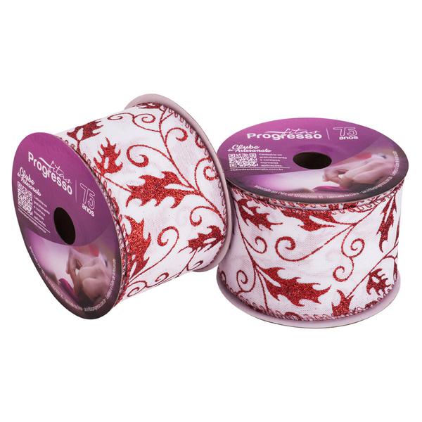 FITA ARAMADA NATAL 63MMX10MT COR 001 FOLHAS AZEVINHO ARABESCO UN PROGRESSO