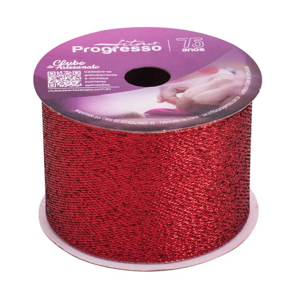 FITA ARAMADA NATAL 63MMX10MT COR 209 MC028 METALIZADO VERMELHO GLITTER UN PROGRESSO