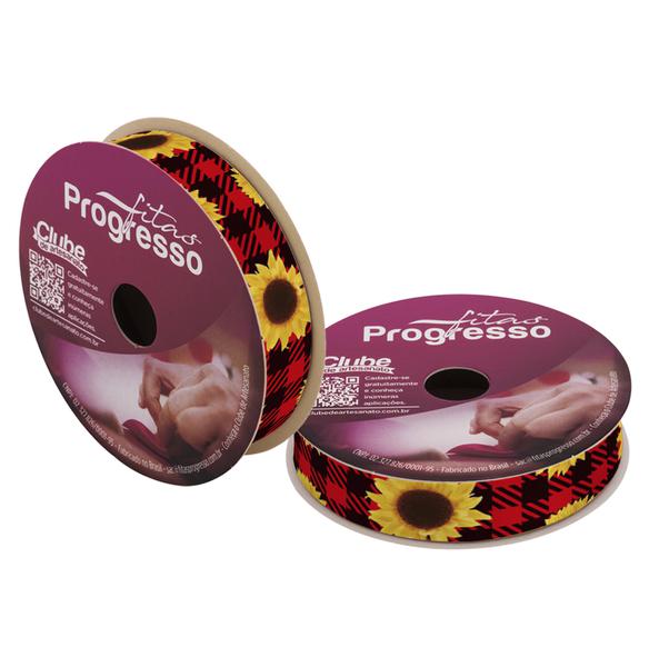 FITA CETIM 15MMX10MT COR 090 GIRASSOL FUNDO  XADREZ UN PROGRESSO