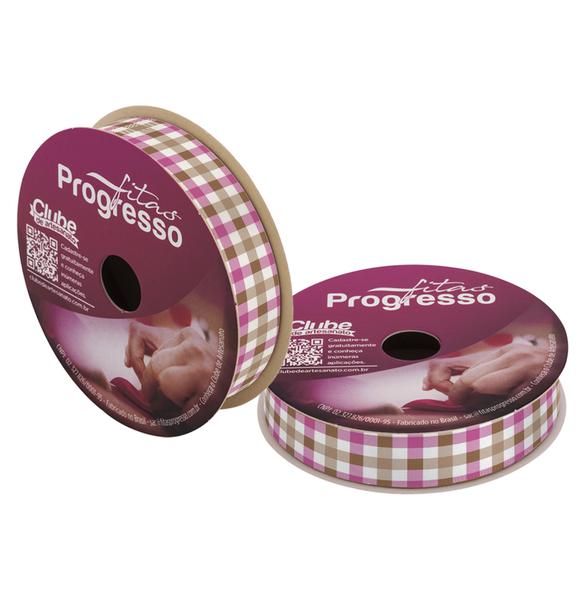 FITA CETIM 15MMX10MT COR 107 XADREZ MARROM E ROSA UN PROGRESSO