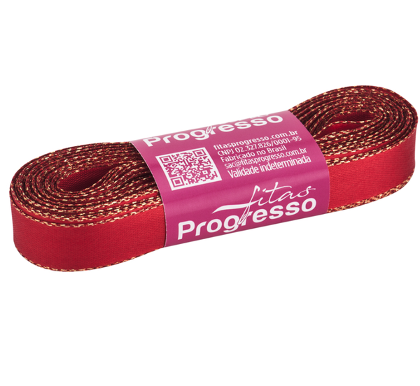 FITA CETIM 15MMX10MT COR 209 OURELA DOURADA VERMELHO COE003  UN PROGRESSO