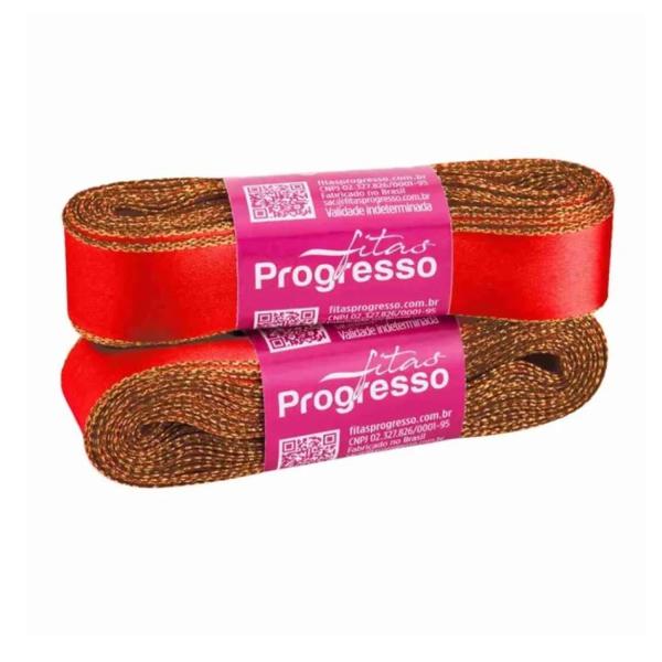 FITA CETIM 22MMX10MT COR 209 OURELA DOURADA VERMELHO COE005 UN PROGRESSO