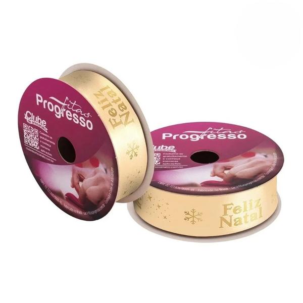 FITA CETIM NATAL 22MMX10MT COR 1080 FELIZ NATAL OURO ECF005H UN PROGRESSO