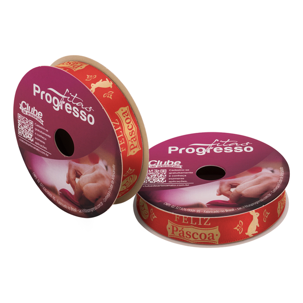 FITA CETIM PASCOA 15MMX10MT COR 499 FELIZ PASCOA VERMELHO UN PROGRESSO