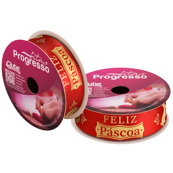 FITA CETIM PASCOA 22MMX10MT COR 1047 FELIZ PASCOA VERMELHO UN PROGRESSO