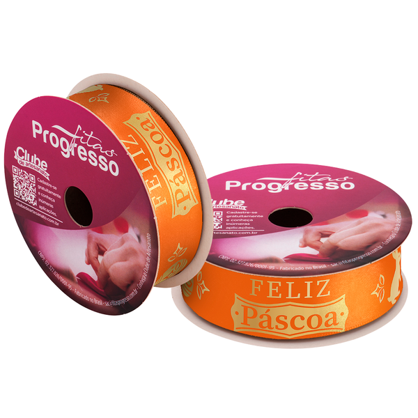FITA CETIM PASCOA 22MMX10MT COR 1048 FELIZ PASCOA LARANJA UN PROGRESSO