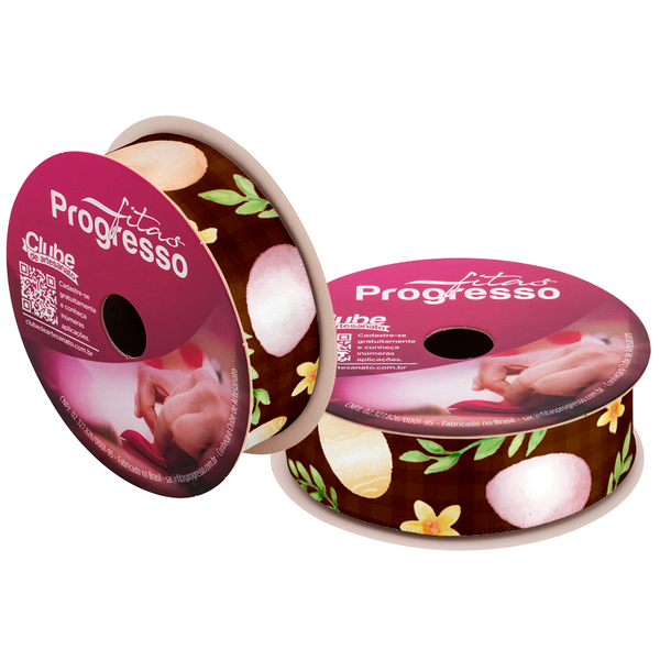 FITA CETIM PASCOA 22MMX10MT COR 206 OVOS COM FLORAIS MARROM UN PROGRESSO