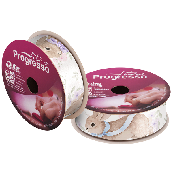 FITA CETIM PASCOA 22MMX10MT COR 232 COELHOS COM FLORAL UN PROGRESSO